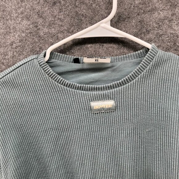 Bo+Tee Cropped Sweatshirt Womens XS Ribbed Crewneck Active Light Blue Teal - Picture 3 of 8